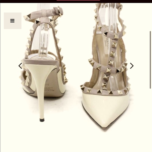 Valentino Garavani Shoes - Valentino Garavani Rockstud Pointed Toe T-Strap Pumps in Ivory and Nude